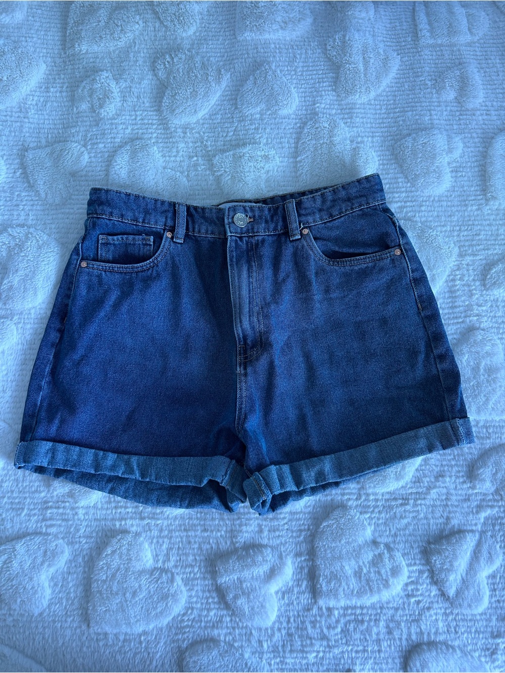 refuge Dark Blue High-Rise Rolled Hem Jean Shorts